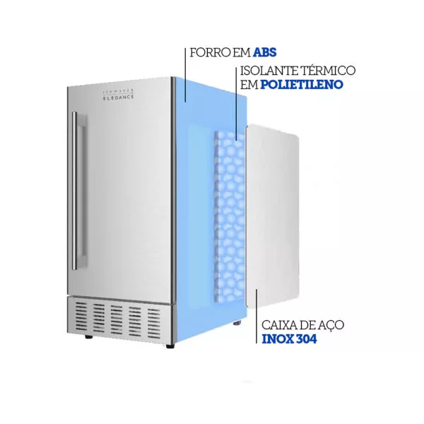 Camadas Inox da Máquina de Gelo Cubo Elegance E30 38 Kg dia 12 Litros 220v